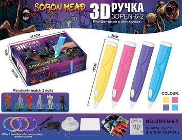 Детская 3D Ручка для рисования с эко пластиком 3Д 3D-6-2 набор с трафаретами N3DP62 фото