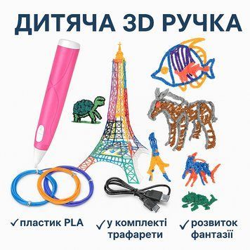 Детская 3D Ручка для рисования с эко пластиком 3Д 3D-6-2 набор с трафаретами Сиреноголовый Розовый 3DPINK фото