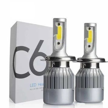 Комплект автомобільних світлодіодних LED ламп з охолодженням С6 LED H4 LED-лампи для авто 3800 Лм С6H4 фото