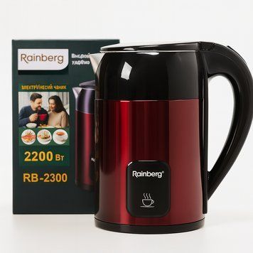 Электрический чайник Rainberg, 2200Вт, 1.8л, мощный чайник из нержавеющей стали RB-2300 красный REDRB2300 фото