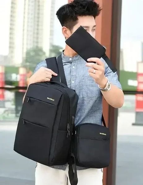Универсальный комплект для ежедневного использования Backpack Black 3 в 1 Рюкзак Сумка Клатч Серый BAC31 фото