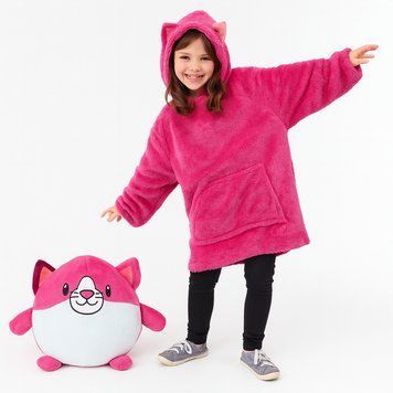 Детский плед-толстовка Huggle Hoodie &laquo;Сладкая мечта&raquo; (розовый) &mdash; мягкий флисовый худи с капюшоном и рукавами HHP01 фото