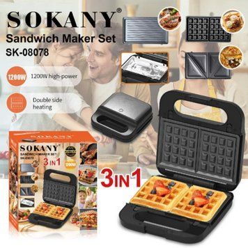 Гриль вафельница 3в1, 1200W, SOKANY SK-08078-3 / Мультимейкер сендвичница, бутербродница, орешница, гриль SK080783 фото