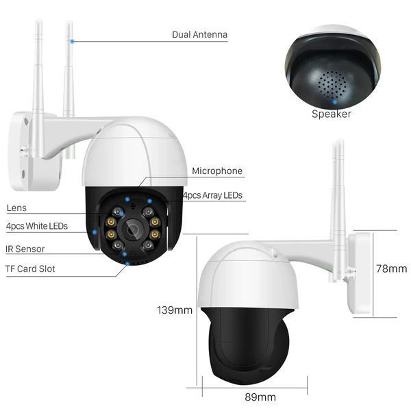 Уличная IP Wi-Fi PTZ-D4 камера Наблюдения Видеонаблюдения Купольная Поворотная IP66 бело-черная PTZD4 фото