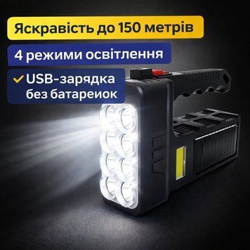 Акумуляторний ручний світлодіодний ліхтарик HX-8W з COB-підсвіткою, USB зарядкою й декількома режимами світіння HX8W фото
