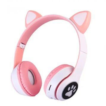 Бездротові навушники з котячими вушками Cat MZ-023 Гарнітура RGB-підсвіткою FM microSD Рожеві PINKMZ023 фото
